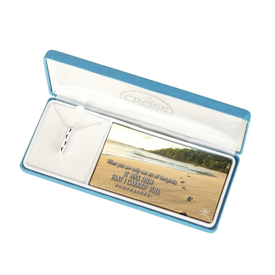 Footprints Engraved Bar Drop 18 Inch Pendant Necklace with Presentation Gift Box by Dicksons