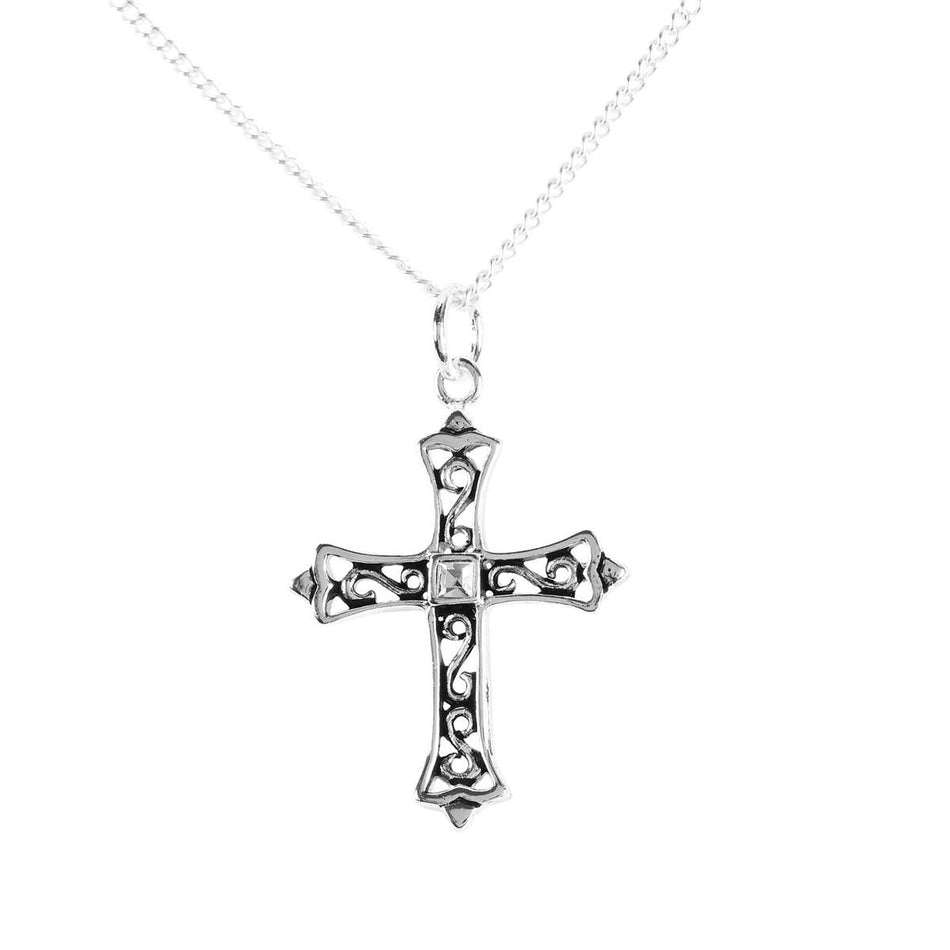 Open Scroll Bud Cross Silver Tone, 18 Inch, Plated Metal by Dicksons