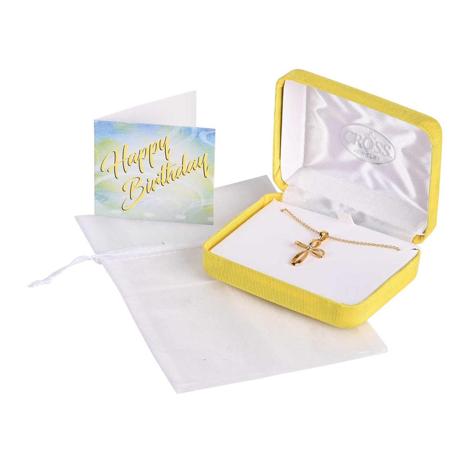 Necklace March Gold Cross Aquamarine by Dicksons