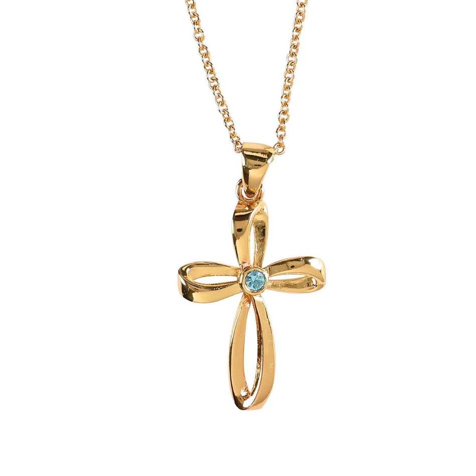 Necklace March Gold Cross Aquamarine by Dicksons, product view 2