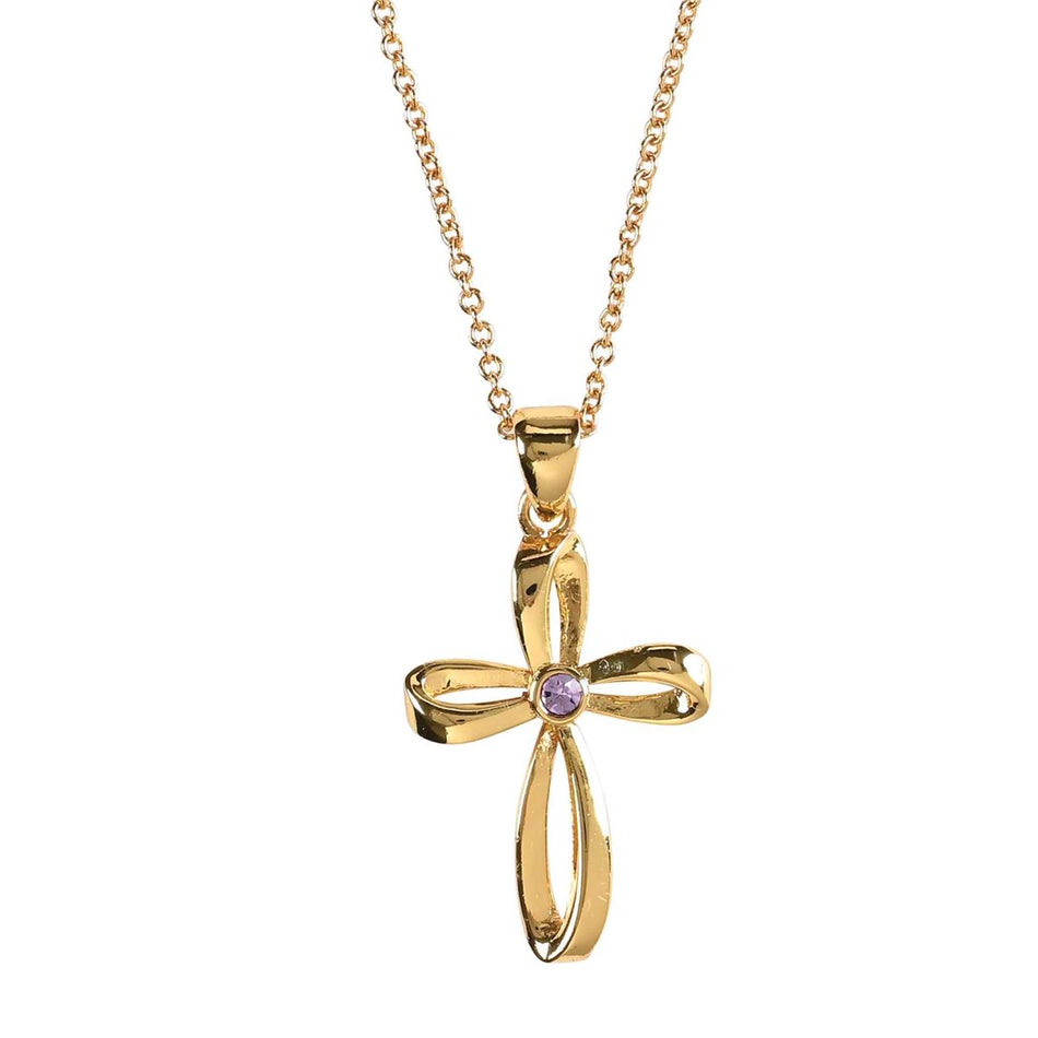Necklace June Gold Cross Violet Crystal by Dicksons, product view 2