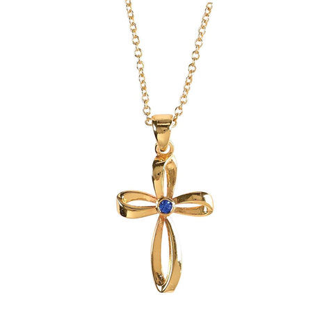 Necklace September Gold Cross Sapphire by Dicksons, product view 2