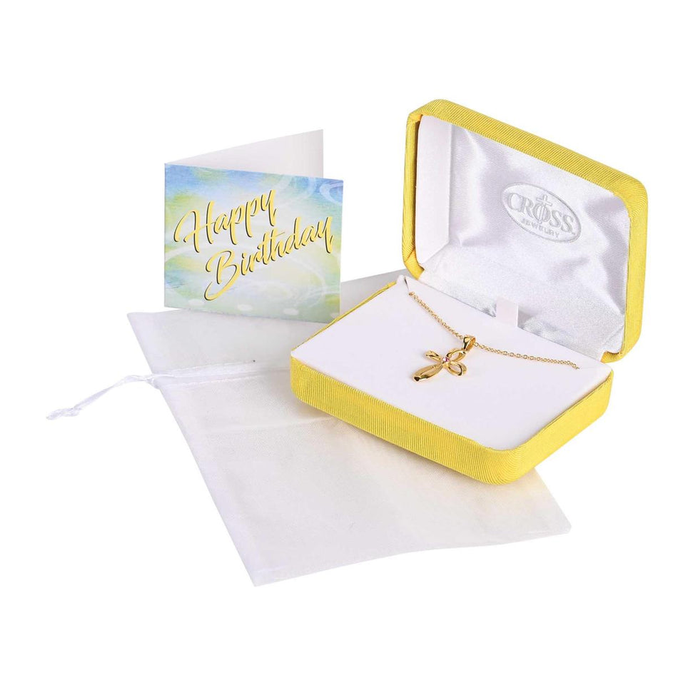 Necklace October Gold Cross Rose Crystal by Dicksons