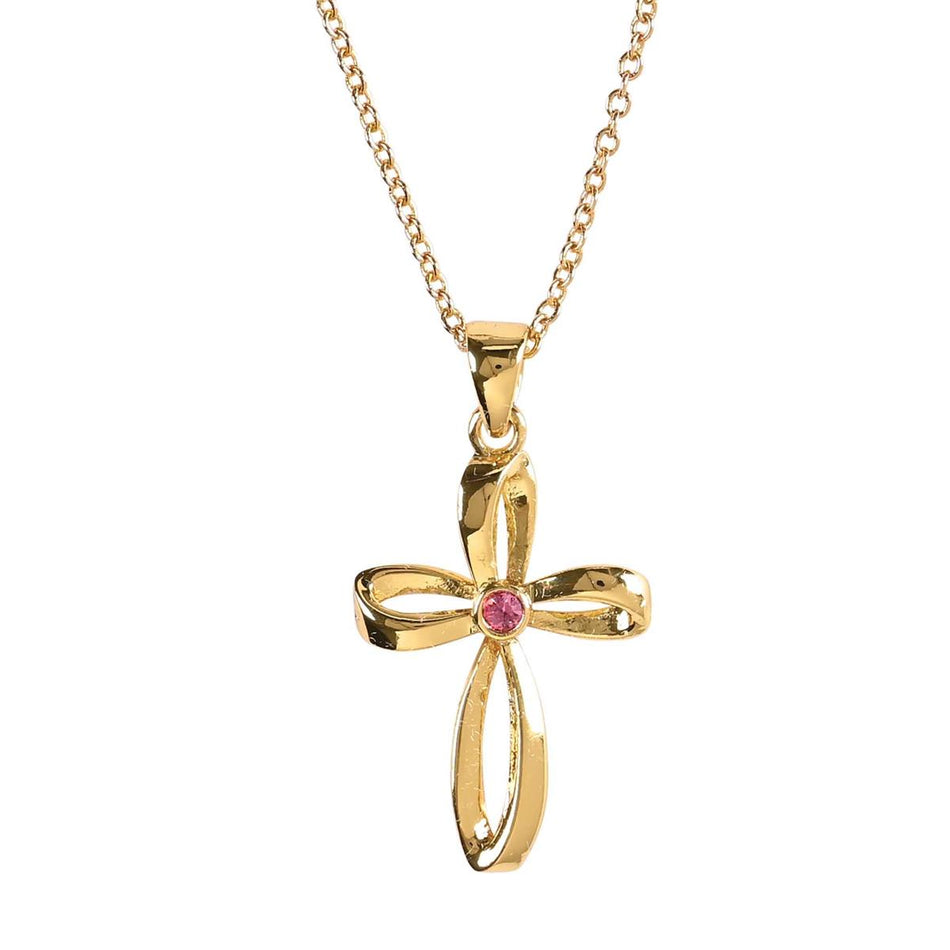Necklace October Gold Cross Rose Crystal by Dicksons, product view 2