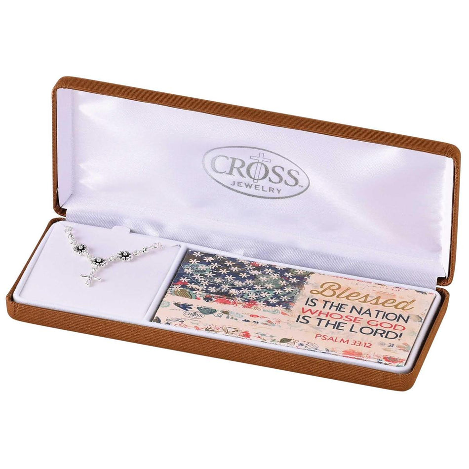Necklace Bless Nation Daises Flank Cross by Dicksons