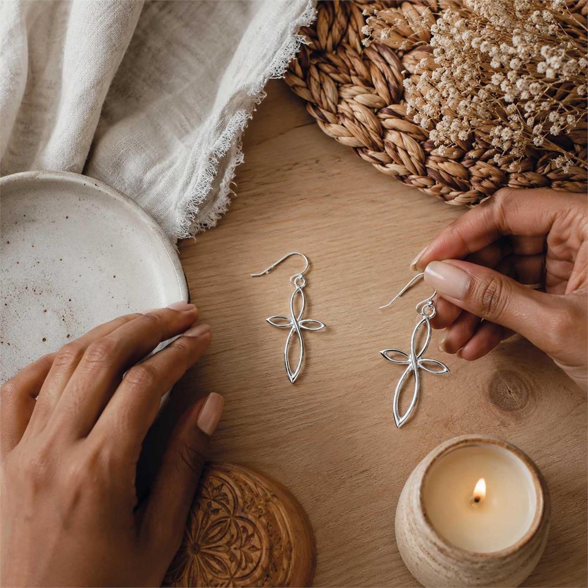 Earrings Mobius Cross Silver Plated by Dicksons, product view 5