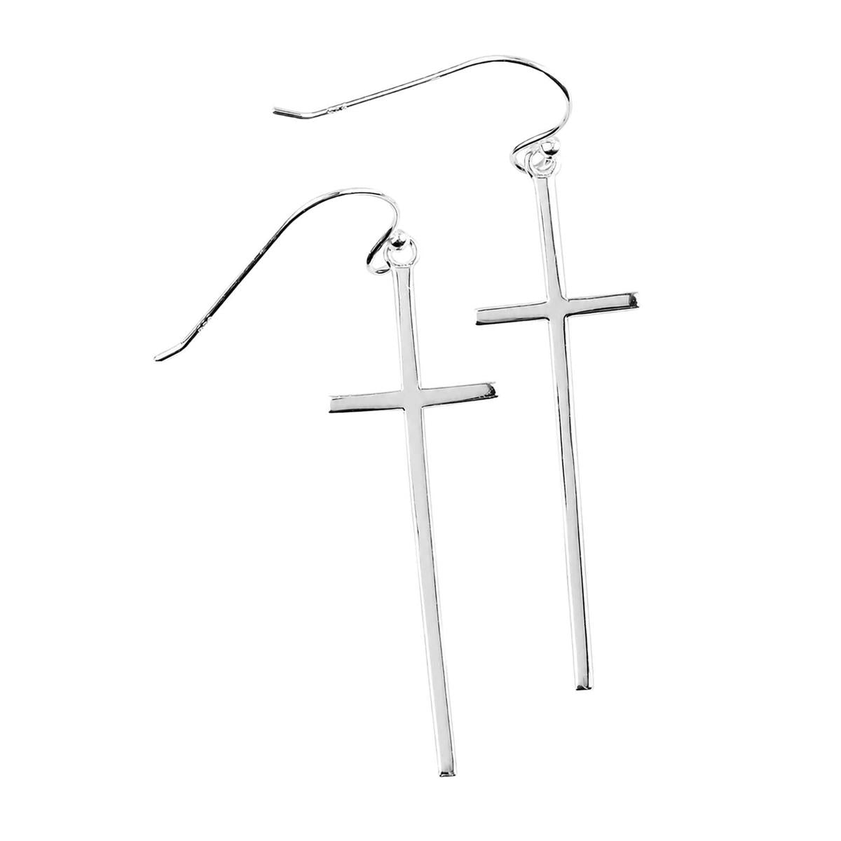 Earrings Thin Box Cross Silver Plated by Dicksons