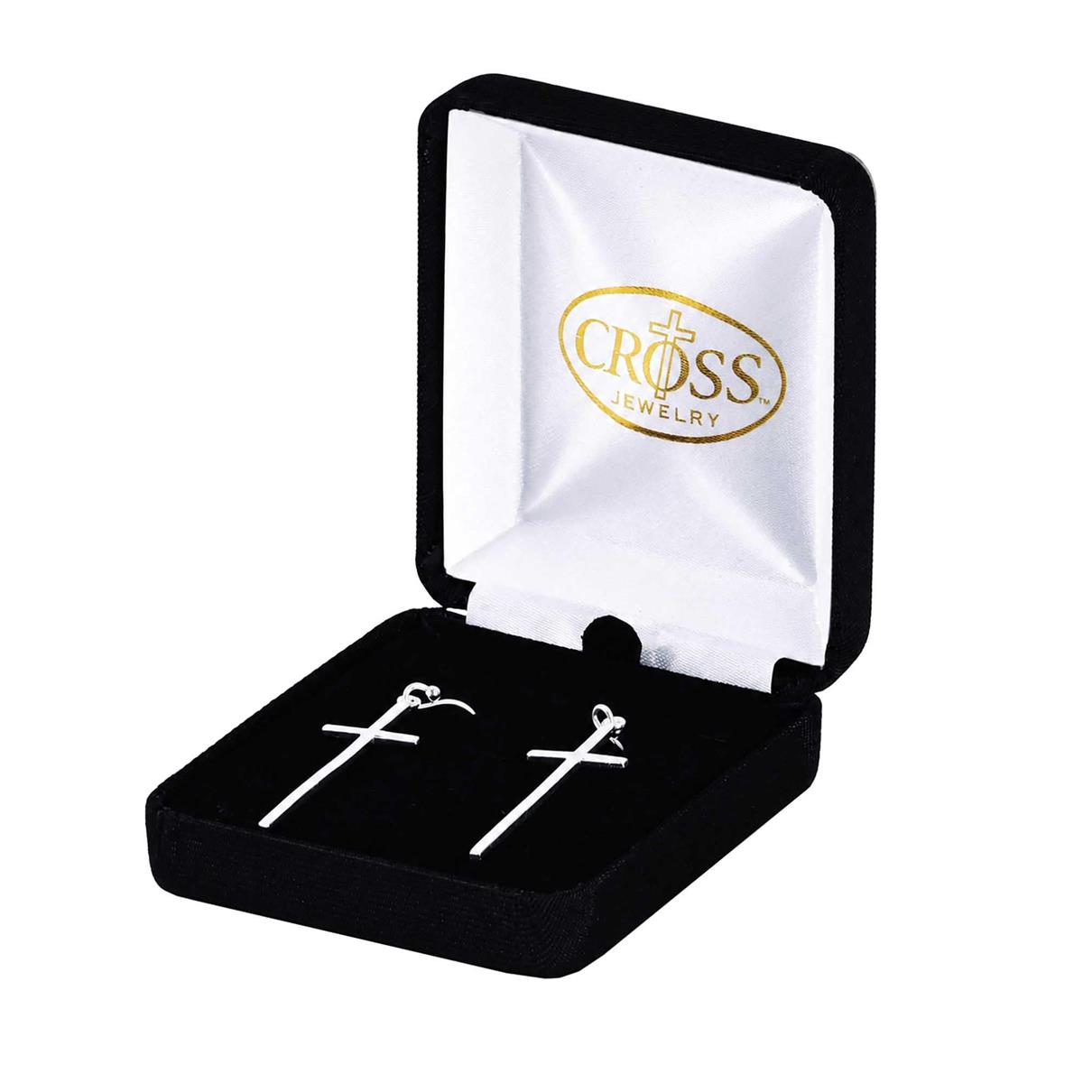 Earrings Thin Box Cross Silver Plated by Dicksons, product view 2