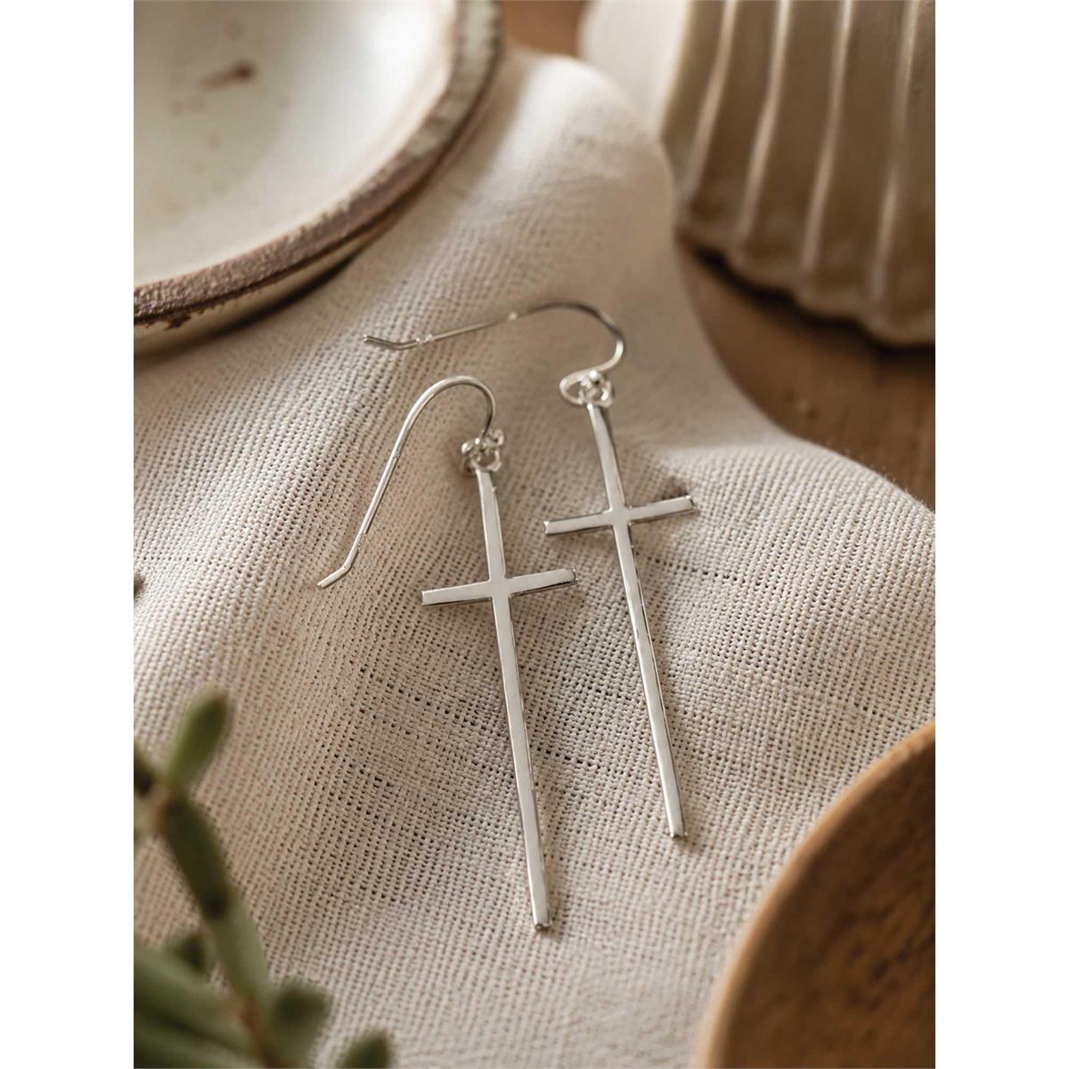 Earrings Thin Box Cross Silver Plated by Dicksons, product view 3