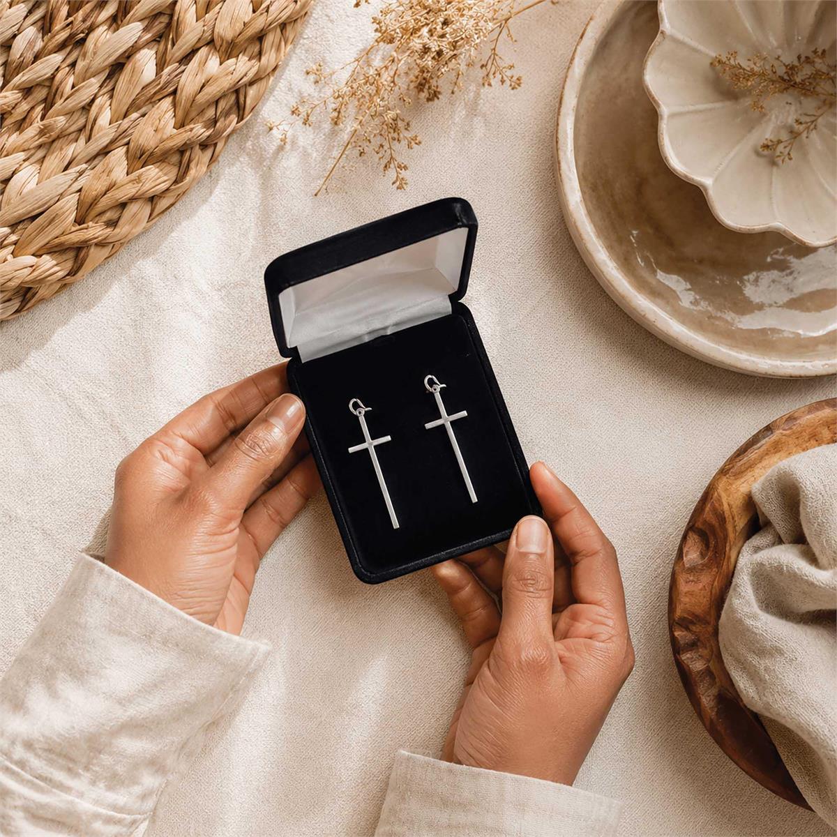 Earrings Thin Box Cross Silver Plated by Dicksons, product view 5