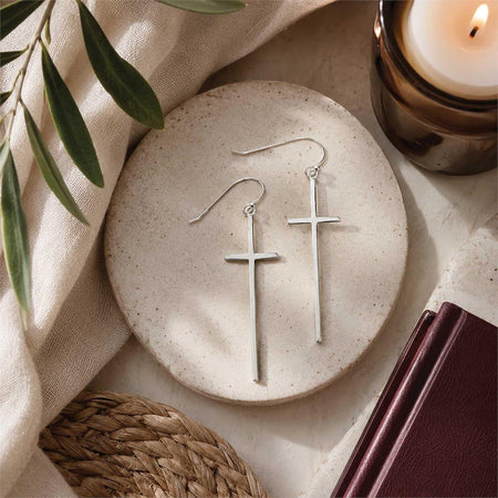 Earrings Thin Box Cross Silver Plated by Dicksons, product view 6