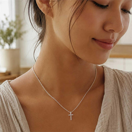 Necklace Cross Plated Cz Hidden Bale 18L by Dicksons, product view 4