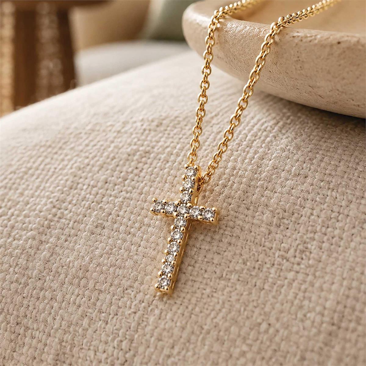 Necklace Small Gold Plated Cross 18L by Dicksons, product view 3