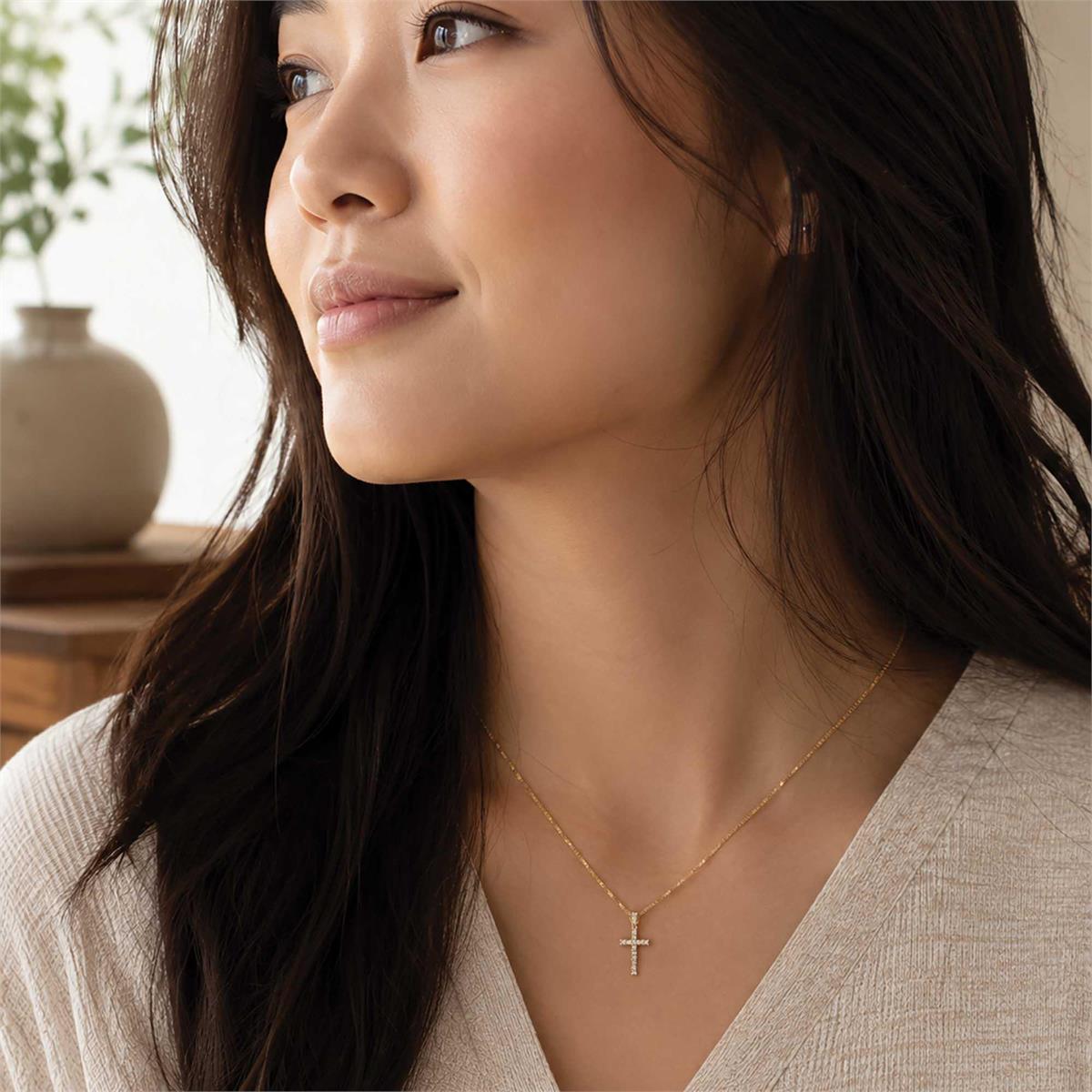 Necklace Small Gold Plated Cross 18L by Dicksons, product view 4