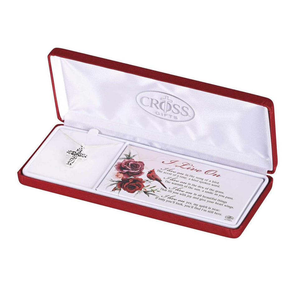 Necklace I Live On Floral Cross by Dicksons