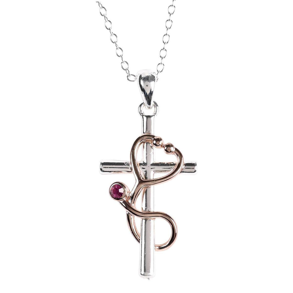 Necklace Two Toned Cross Gem Nurse 18L by Dicksons, product view 2
