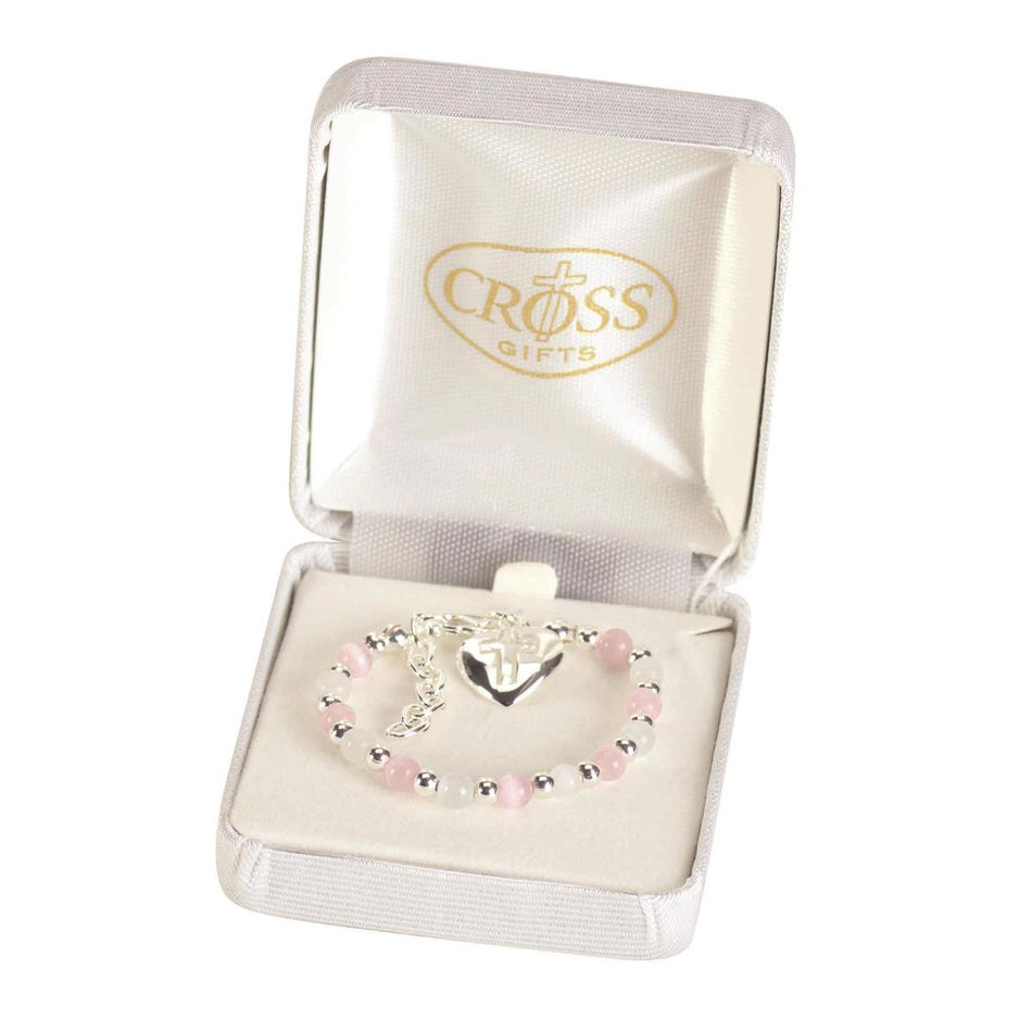 Bracelet Pink Cats Eye with Heart/Cross by Dicksons
