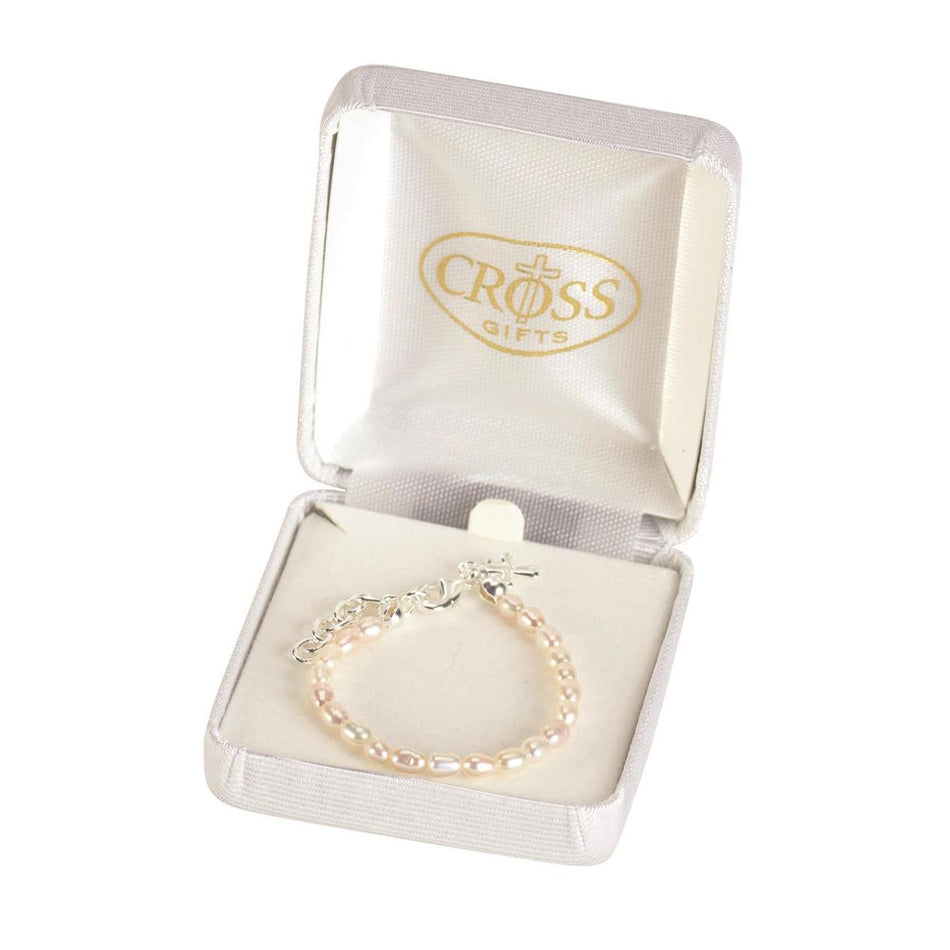 Bracelet White Pearls with Puff Cross by Dicksons