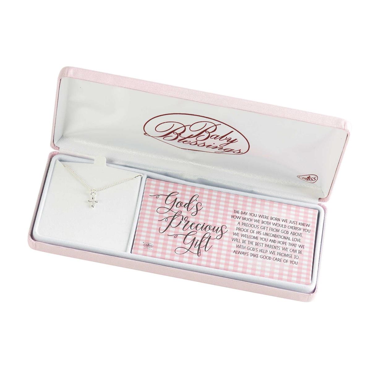 God's Precious Gift Puffed Cross 13 inch Silver Plated Women's Necklace by Dicksons