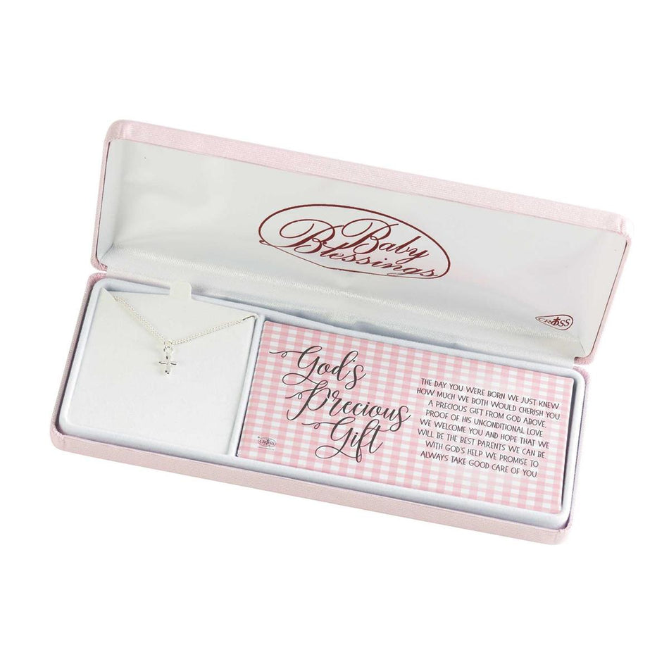God's Precious Gift Puffed Cross 13 inch Silver Plated Women's Necklace by Dicksons