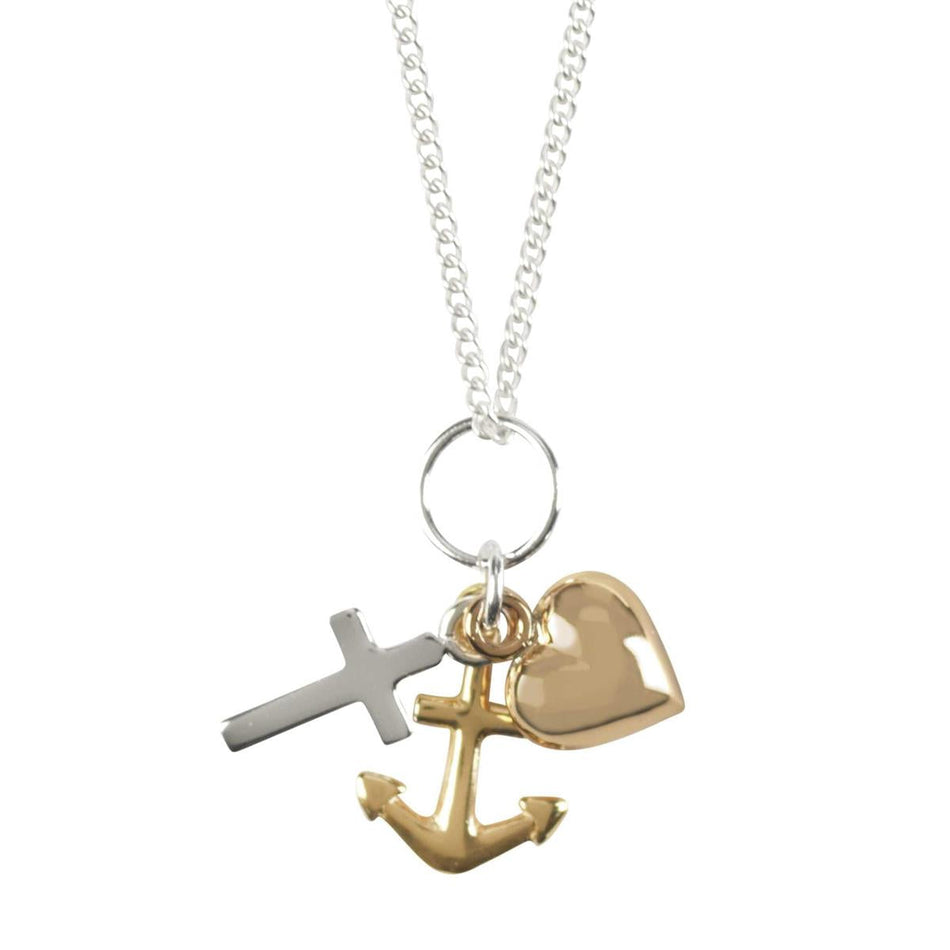 Necklace Cross Anchor Heart Tricolor 18L by Dicksons, product view 2