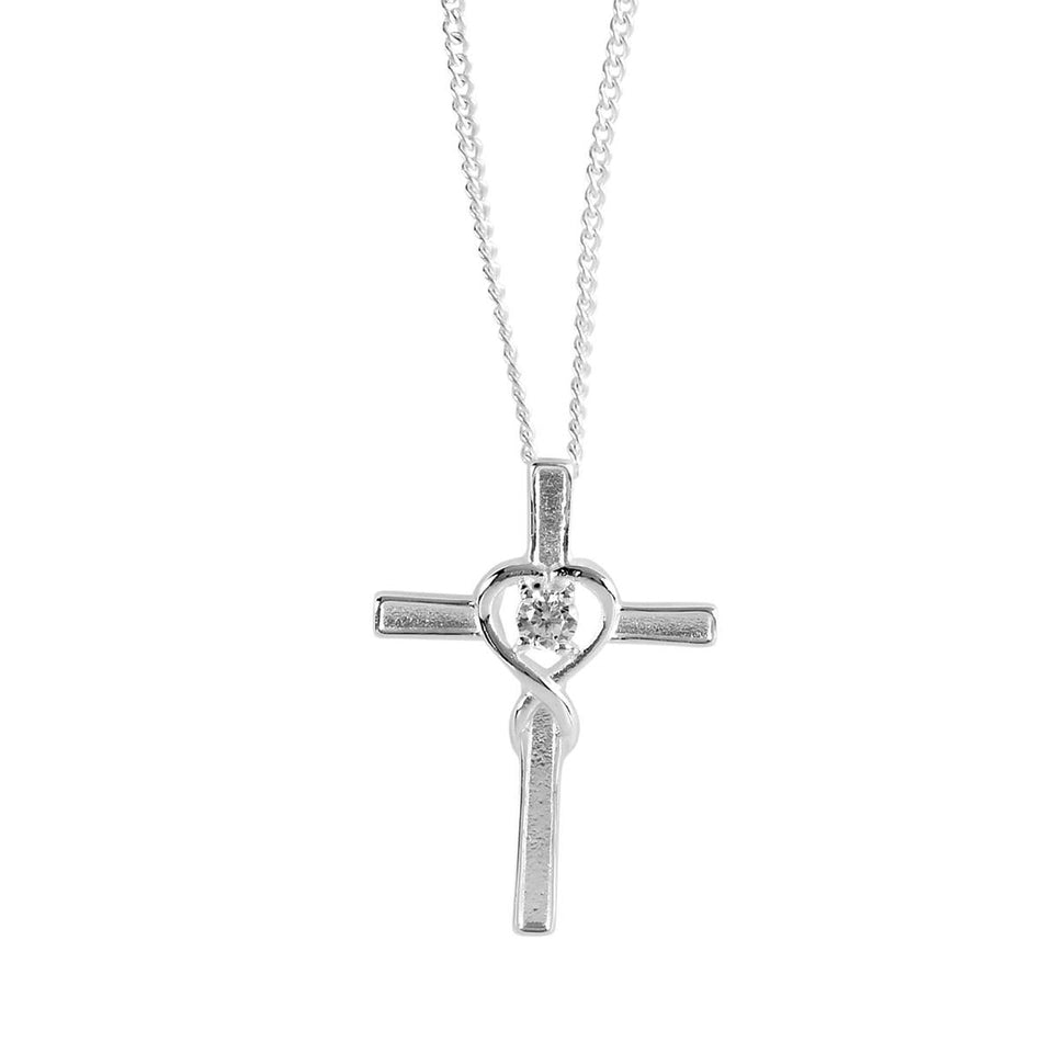 In God's Hands Cross and Heart Bereavement Necklace for Women Silver Plated by Dicksons, product view 2