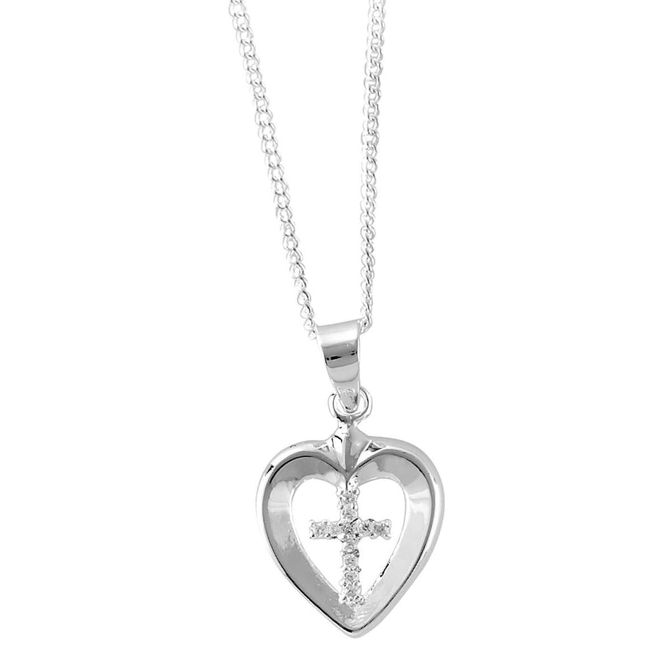 18 inch Dear Mom Heart Necklace with Cross Accent Heartfelt Silver-Tone Pendant by Dicksons, product view 2
