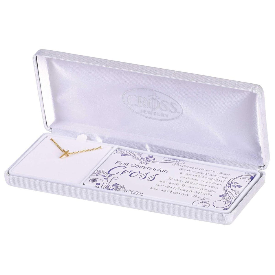 My First Communion Cross Necklace Gift Set Dainty 5/16 Gold-Tone Pendant by Dicksons
