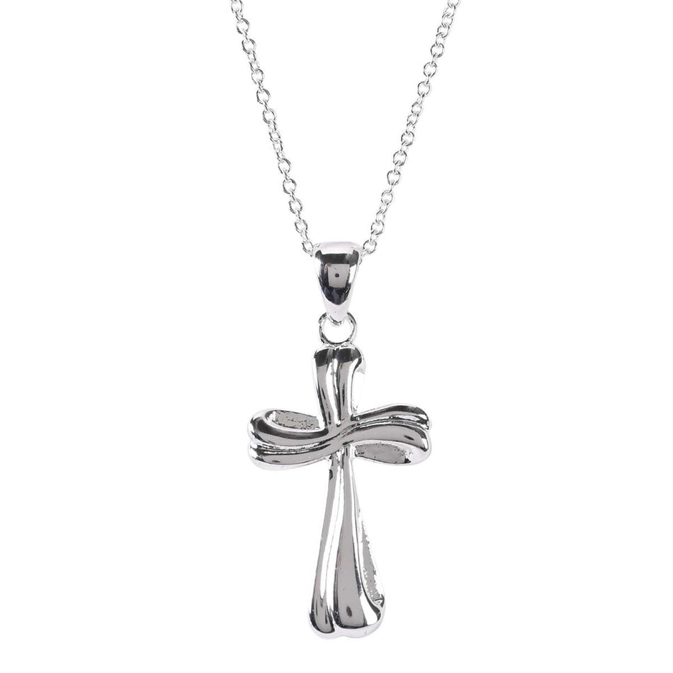 18 inch Elegant Sterling Silver Mobius Bud Cross Necklace Polished Ribbon by Dicksons