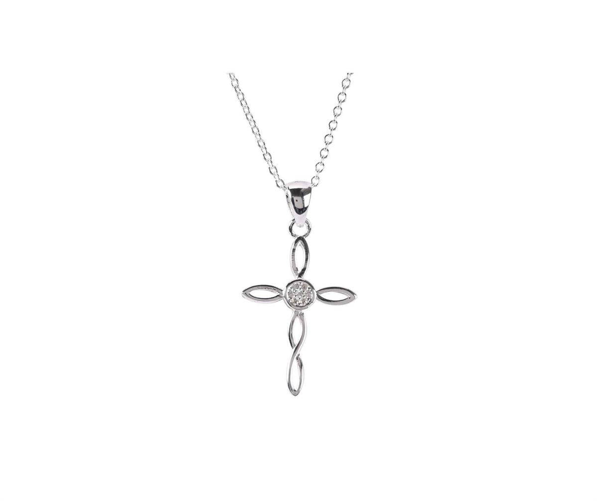 18 inch Elegant Sterling Silver Open Ribbon Cross Necklace for Women Fluid by Dicksons