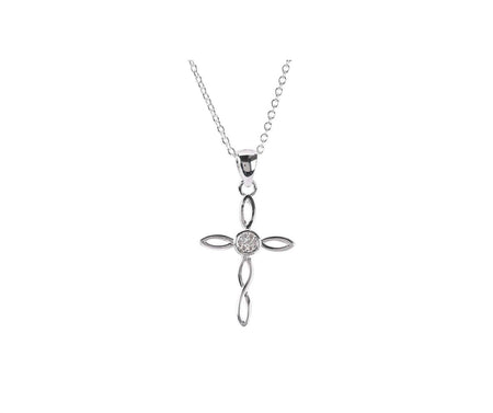 18 inch Elegant Sterling Silver Open Ribbon Cross Necklace for Women Fluid by Dicksons