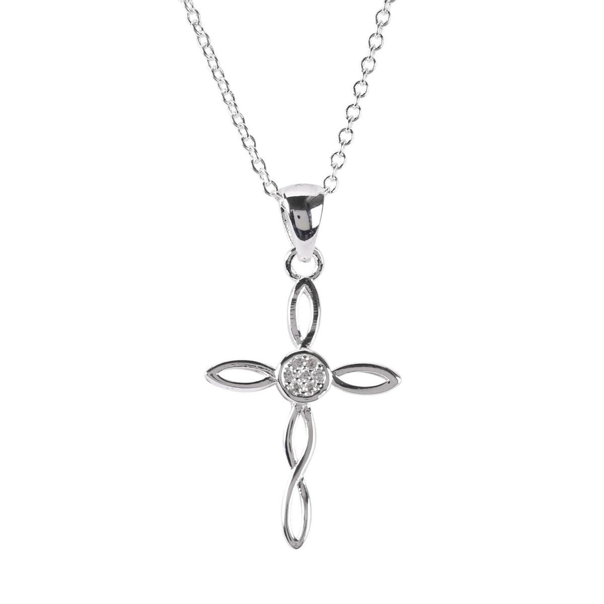 Necklace Open Ribbon Cross Silver 18L by Dicksons