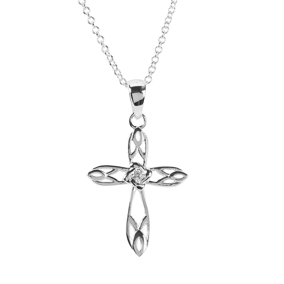 18 inch Elegant Open Bud Cross Necklace for Women Intricate Silver Plated by Dicksons