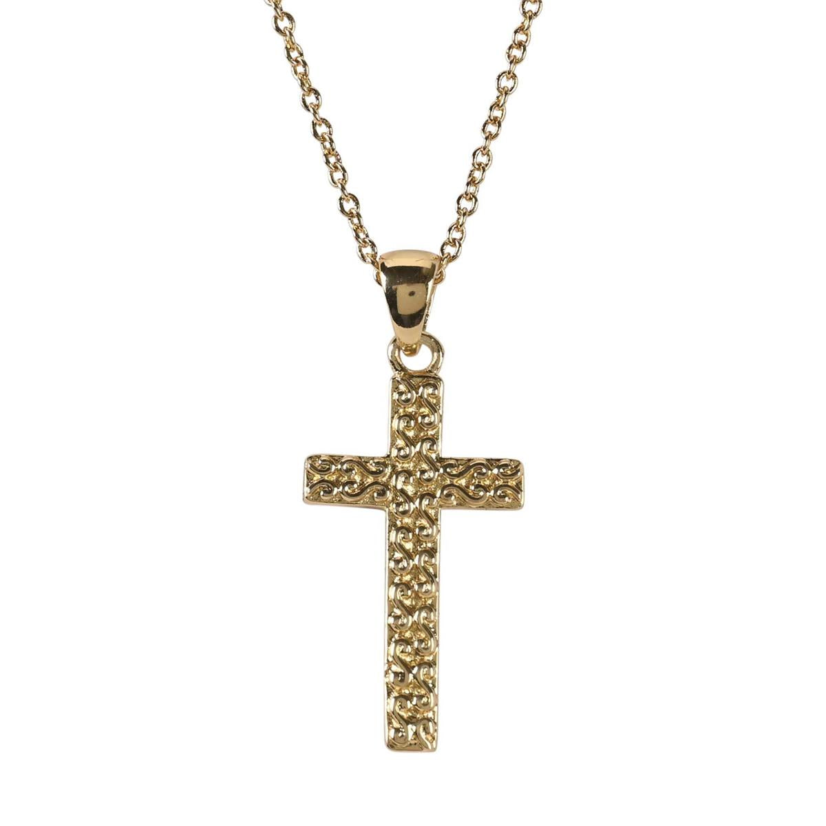 18 inch Ornate Scrollwork Box Cross Necklace for Women Intricate Gold Plated by Dicksons