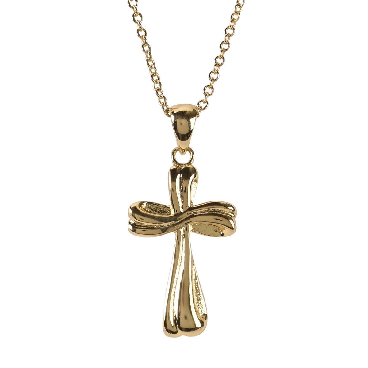 18 inch Elegant Mobius Bud Cross Necklace for Women Polished Gold Plated Ribbon by Dicksons