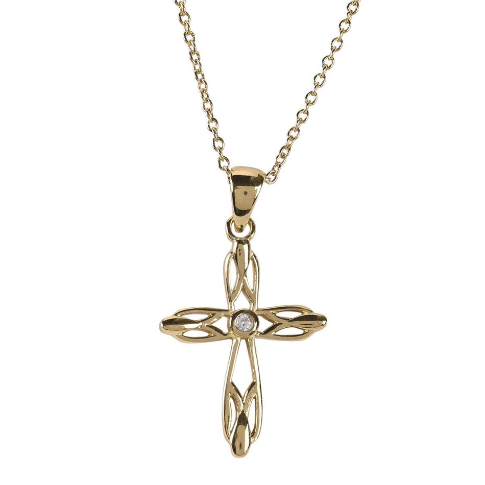 18 inch Elegant Open Bud Cross Necklace for Women Intricate Gold Plated Design by Dicksons