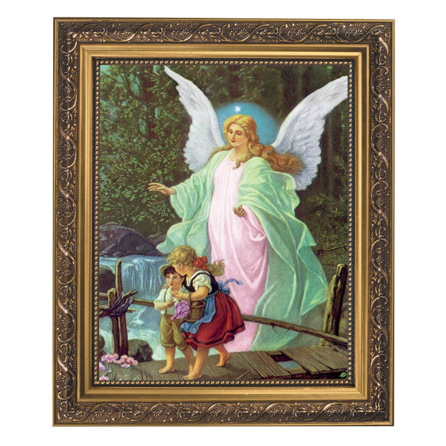 Framed Gold Tone Guardian Angel