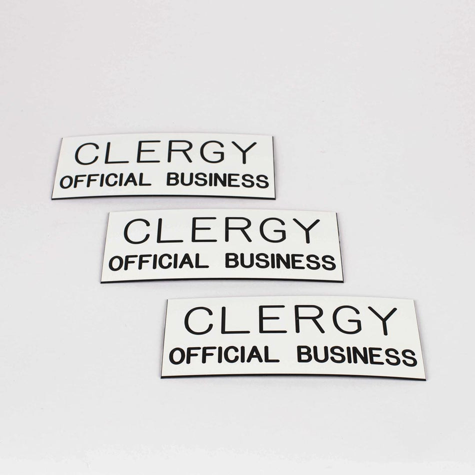 SIGN ENGRAVED CLERGY OFFICIAL BUSINESS ADHESIVE BACK WHITE 3 X 7