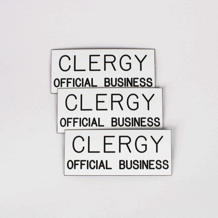 SIGN ENGRAVED CLERGY OFFICIAL BUSINESS ADHESIVE BACK WHITE 3 X 7