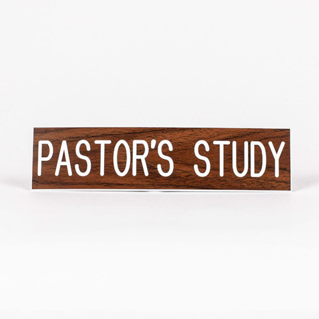 SIGN ENGRAVED PASTORS STUDY ADHESIVE BACK WALNUT