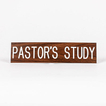 SIGN ENGRAVED PASTORS STUDY ADHESIVE BACK WALNUT