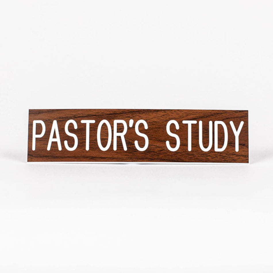 SIGN ENGRAVED PASTORS STUDY ADHESIVE BACK WALNUT