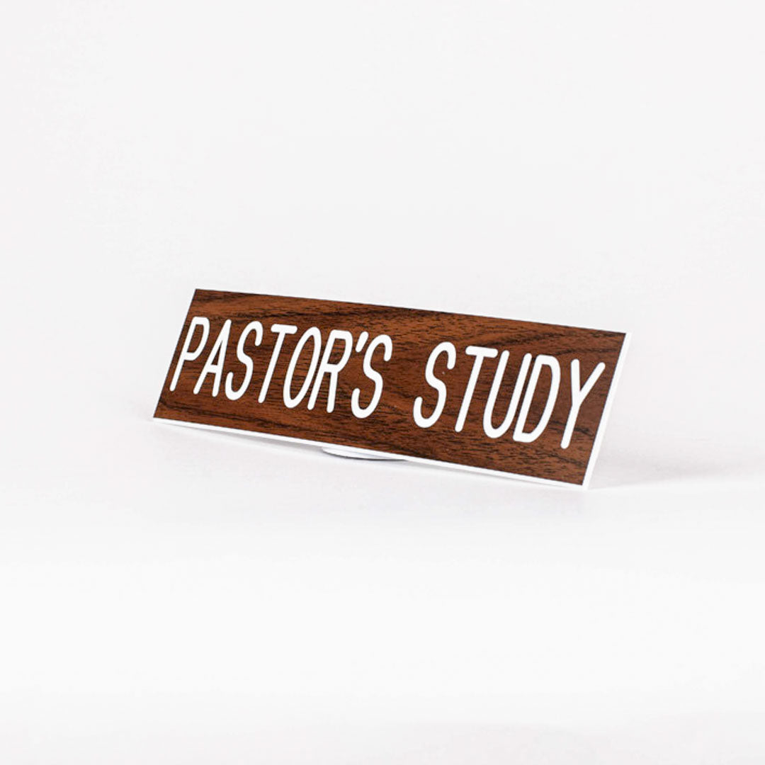 SIGN ENGRAVED PASTORS STUDY ADHESIVE BACK WALNUT