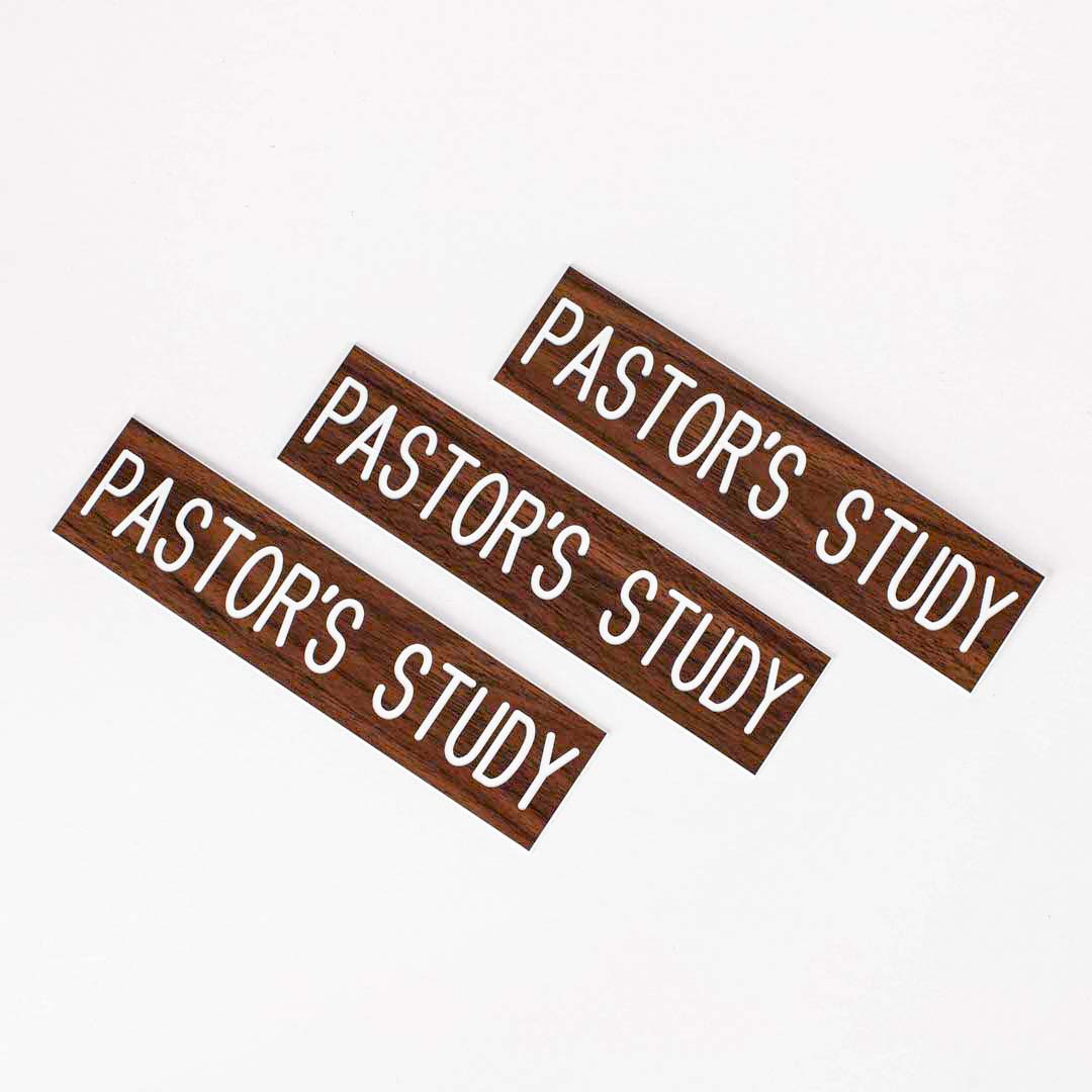SIGN ENGRAVED PASTORS STUDY ADHESIVE BACK WALNUT