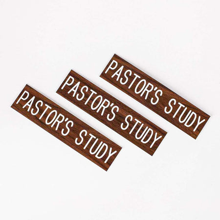 SIGN ENGRAVED PASTORS STUDY ADHESIVE BACK WALNUT