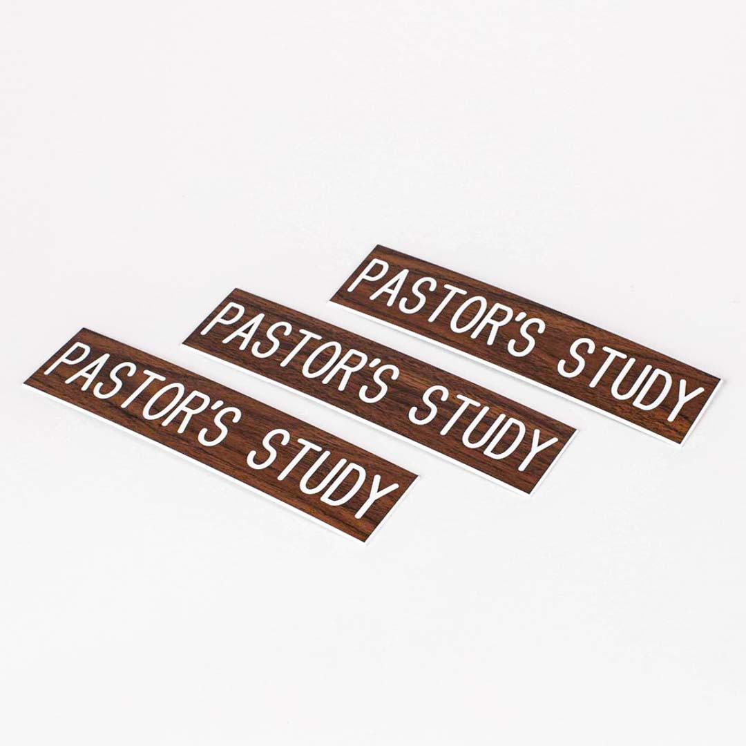 SIGN ENGRAVED PASTORS STUDY ADHESIVE BACK WALNUT