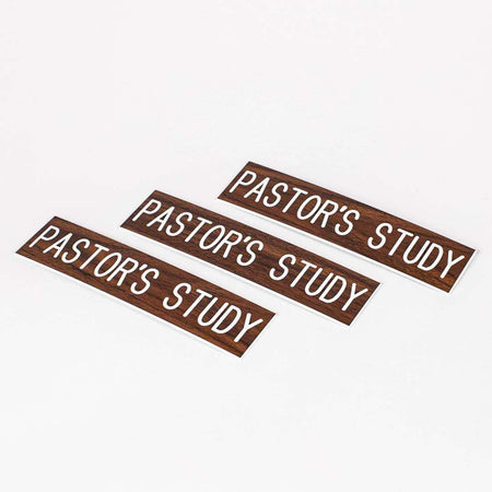 SIGN ENGRAVED PASTORS STUDY ADHESIVE BACK WALNUT
