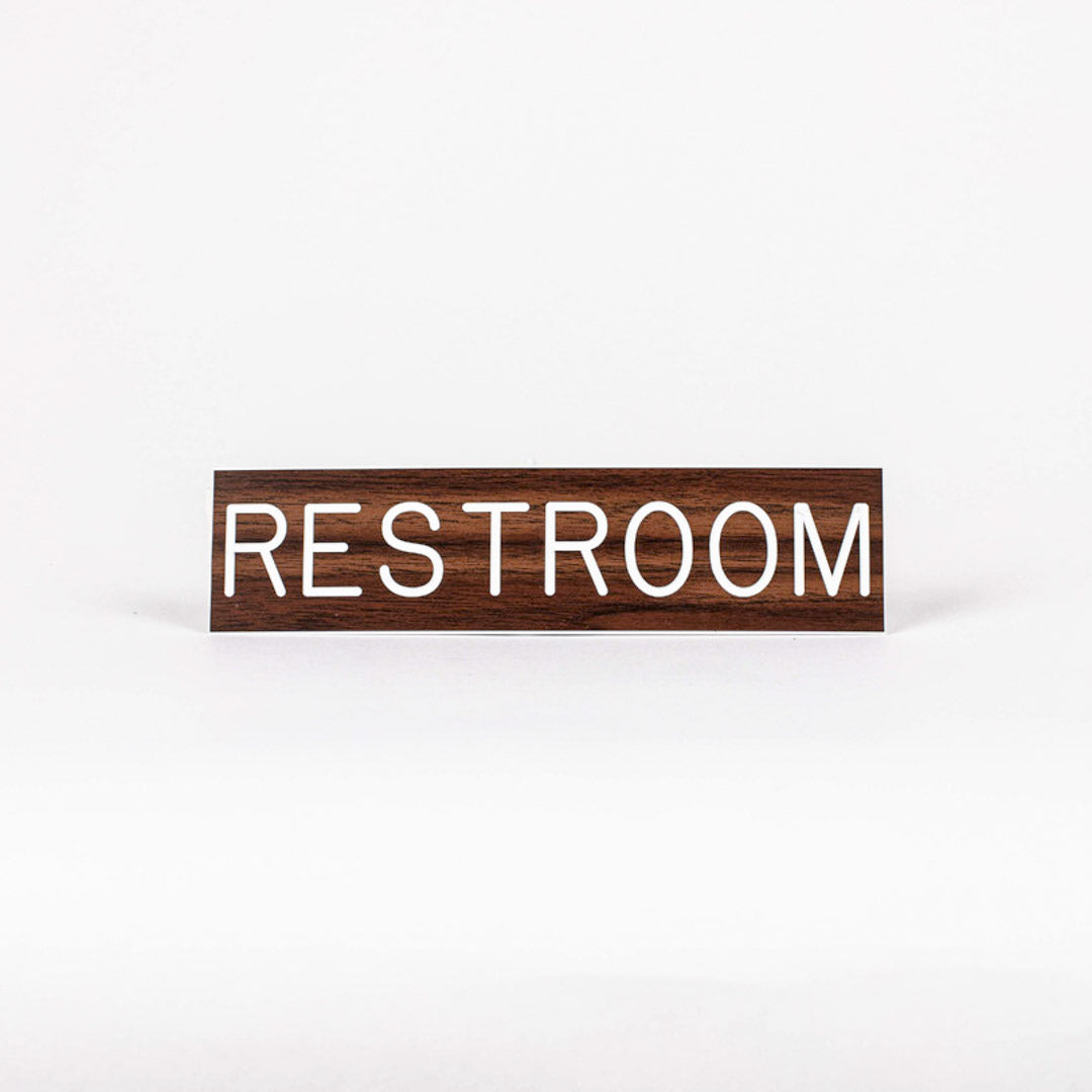 SIGN ENGRAVED RESTROOM ADHESIVE BACK WALNUT