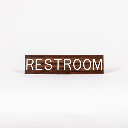 SIGN ENGRAVED RESTROOM ADHESIVE BACK WALNUT