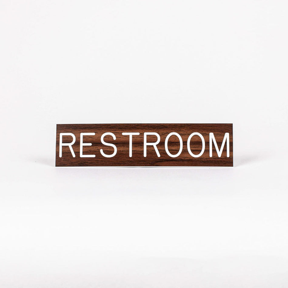 SIGN ENGRAVED RESTROOM ADHESIVE BACK WALNUT